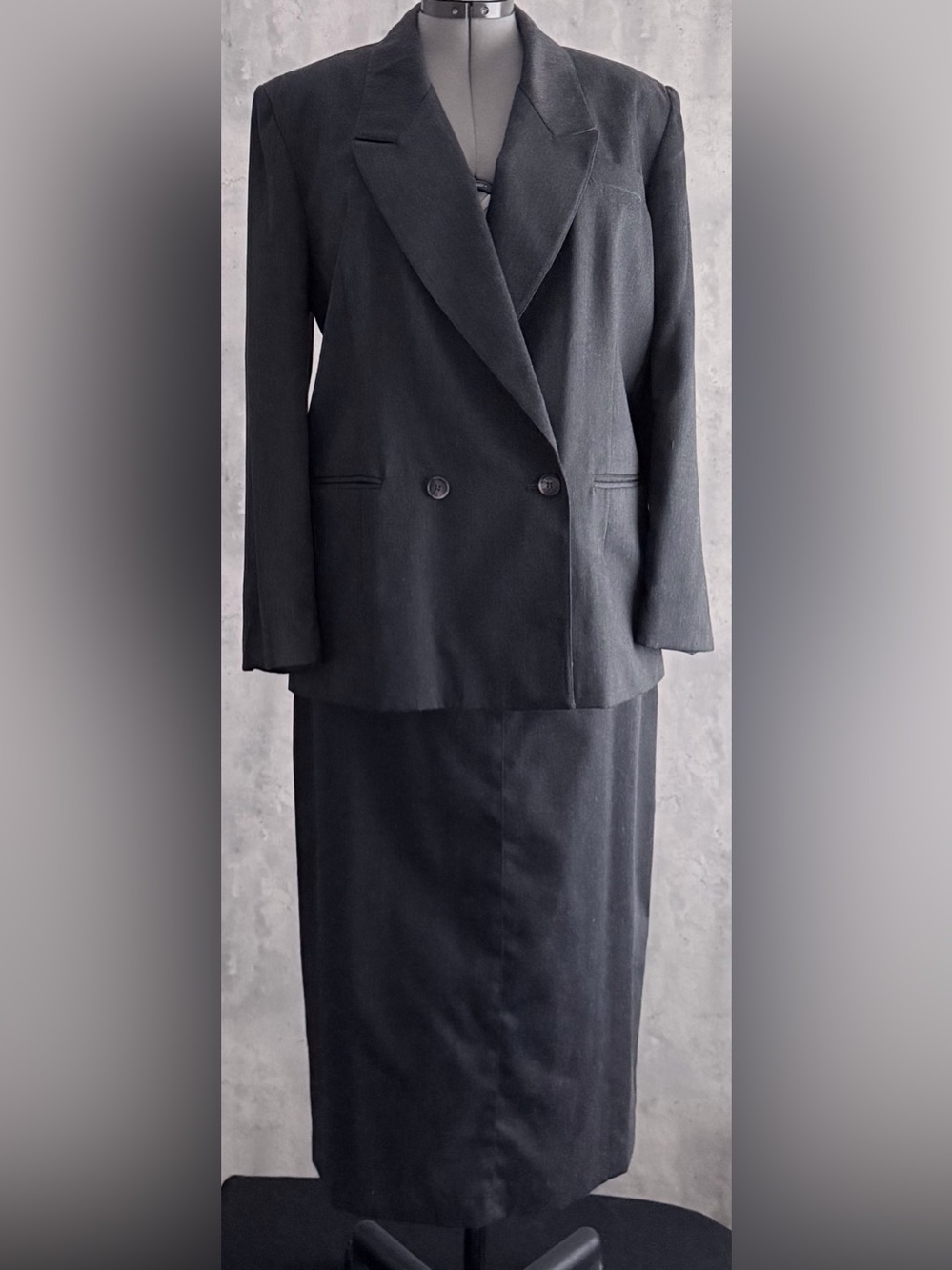 Vintage Together Skirt Suit Set 14 Charcoal Double Breasted Blazer High Waist